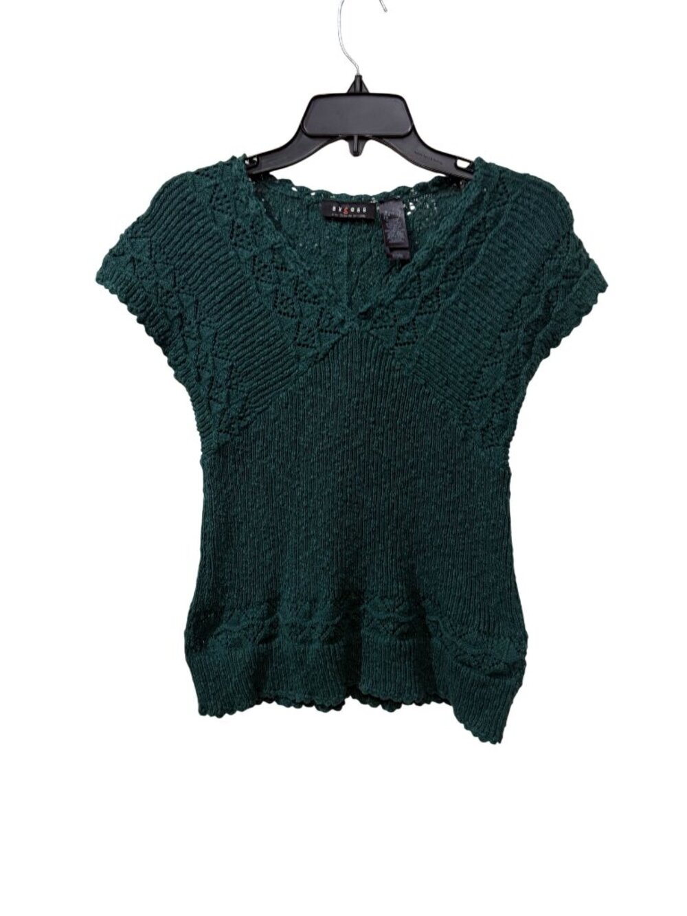 Vintage Axcess Green Knit V-Neck Short Sleeve Sweater Top Womens XL
